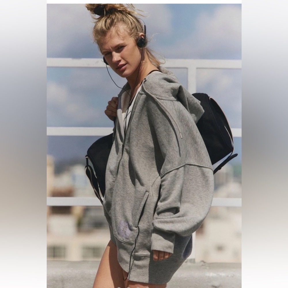 Free People Sprint To The Finish Zip Up Hoodie Ribbed Hem Pockets Slouchy - Picture 5 of 8